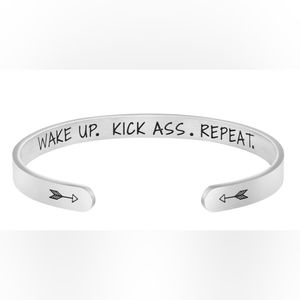 NWOT Sam & Lori Cuff Bracelet Stainless Steel Inspirational Quote One Size